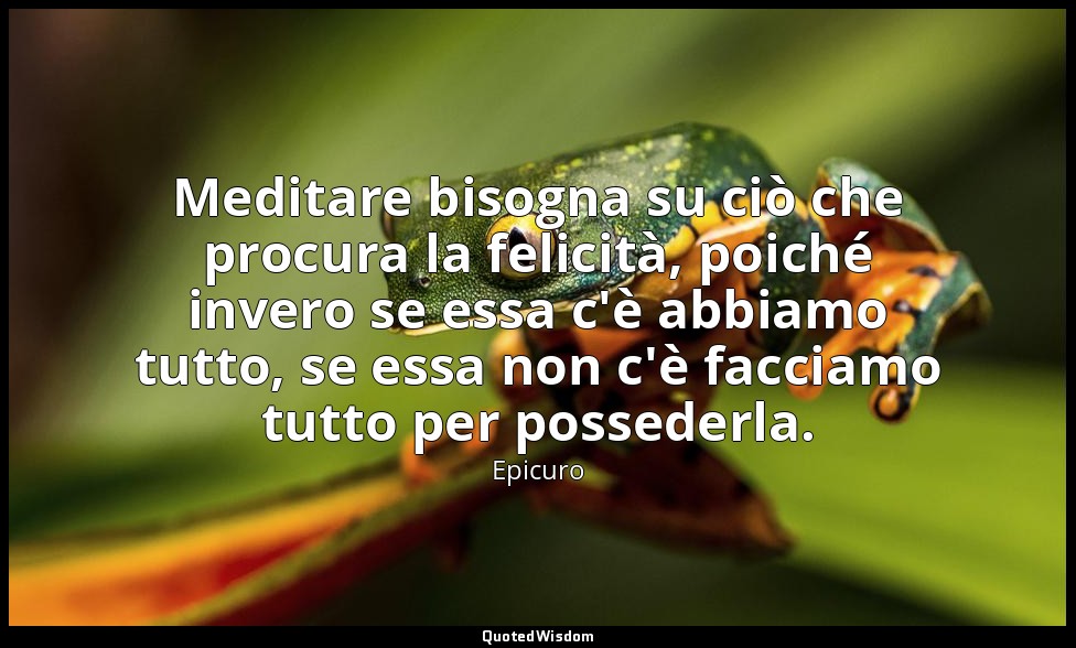 Meditare bisogna su ciò che procura la felicità, poiché invero se essa c'è abbia — Epicuro