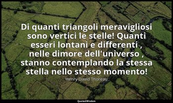 Di quanti triangoli meravigliosi sono vertici le stelle! Quanti esseri lontani e — Henry David Thoreau