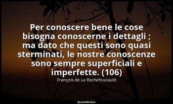 Per conoscere bene le cose bisogna conoscerne i dettagli ; ma dato che questi so — François de La Rochefoucauld