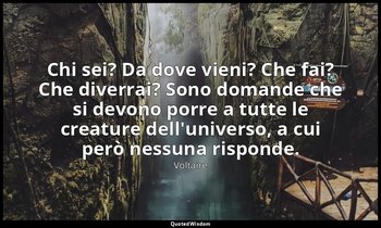Chi sei? Da dove vieni? Che fai? Che diverrai? Sono domande che si devono porre  — Voltaire
