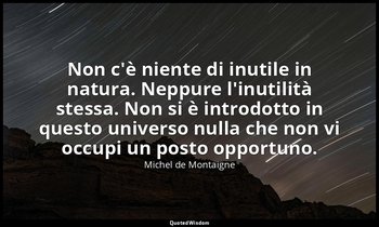 Non c'è niente di inutile in natura. Neppure l'inutilità stessa. Non si è introd — Michel de Montaigne
