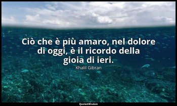 Ciò che è più amaro, nel dolore di oggi, è il ricordo della gioia di ieri. — Khalil Gibran