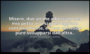 Misero, due anime albergano nel mio petto, e vi si guerreggiano continuamente, e — Johann Wolfgang von Goethe