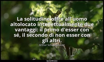 La solitudine offre all'uomo altolocato intellettualmente due vantaggi: il primo — Arthur Schopenhauer