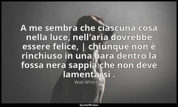 A me sembra che ciascuna cosa nella luce, nell'aria dovrebbe essere felice, | ch — Walt Whitman