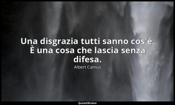 Una disgrazia tutti sanno cos'è. È una cosa che lascia senza difesa. — Albert Camus