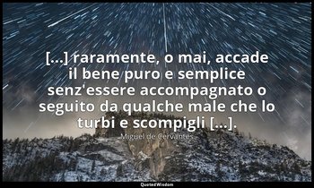 [...] raramente, o mai, accade il bene puro e semplice senz'essere accompagnato  — Miguel de Cervantes