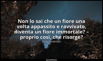Non lo sai che un fiore una volta appassito e ravvivato, diventa un fiore immort — Emily Dickinson