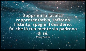 Sopprimi la facoltà rappresentativa, raffrena l'istinto, spegni il desiderio, fa — Marco Aurelio