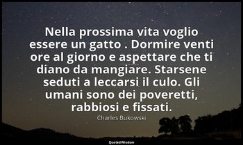 Nella prossima vita voglio essere un gatto . Dormire venti ore al giorno e aspet — Charles Bukowski