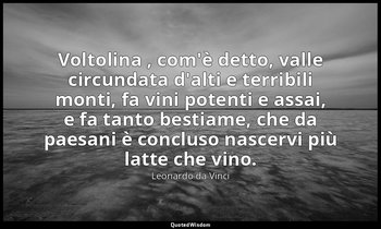 Voltolina , com'è detto, valle circundata d'alti e terribili monti, fa vini pote — Leonardo da Vinci
