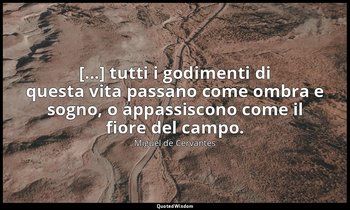 [...] tutti i godimenti di questa vita passano come ombra e sogno, o appassiscon — Miguel de Cervantes