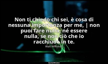 Non ti chiedo chi sei, è cosa di nessuna importanza per me, | non puoi fare null — Walt Whitman