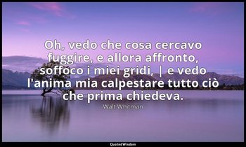 Oh, vedo che cosa cercavo fuggire, e allora affronto, soffoco i miei gridi, | e  — Walt Whitman