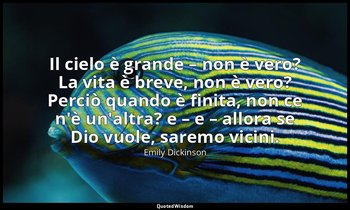 Il cielo è grande – non è vero? La vita è breve, non è vero? Perciò quando è fin — Emily Dickinson