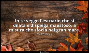 In te veggo l'estuario che si dilata e dispiega maestoso, a misura che sfocia ne — Walt Whitman