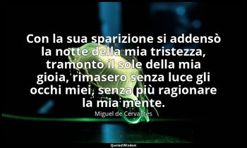 Con la sua sparizione si addensò la notte della mia tristezza, tramontò il sole  — Miguel de Cervantes