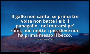 Il gallo non canta, se prima tre volte non batte l'ali; il papagallo , nel mutar — Leonardo da Vinci