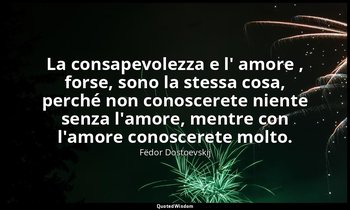 La consapevolezza e l' amore , forse, sono la stessa cosa, perché non conosceret — Fëdor Dostoevskij