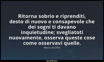 Ritorna sobrio e riprenditi, desto di nuovo e consapevole che dei sogni ti davan — Marco Aurelio