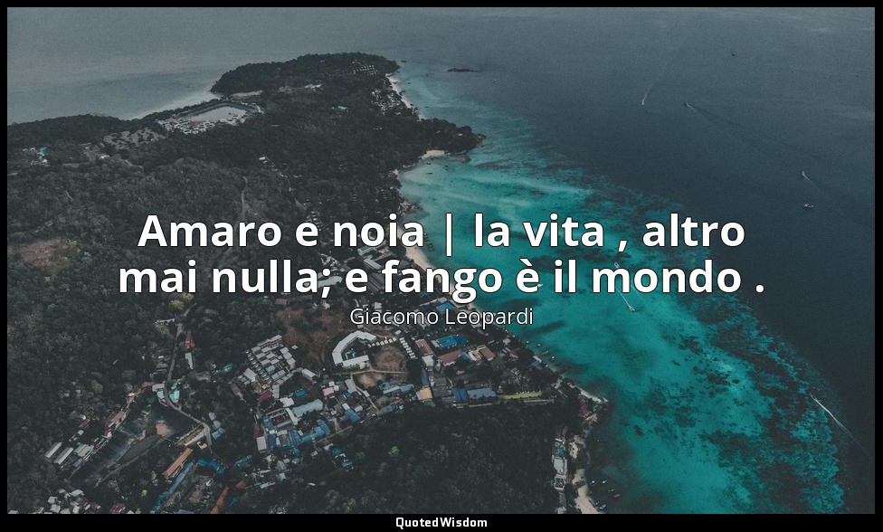 Amaro e noia | la vita , altro mai nulla; e fango è il mondo . (vv. 8-9) — Giacomo Leopardi