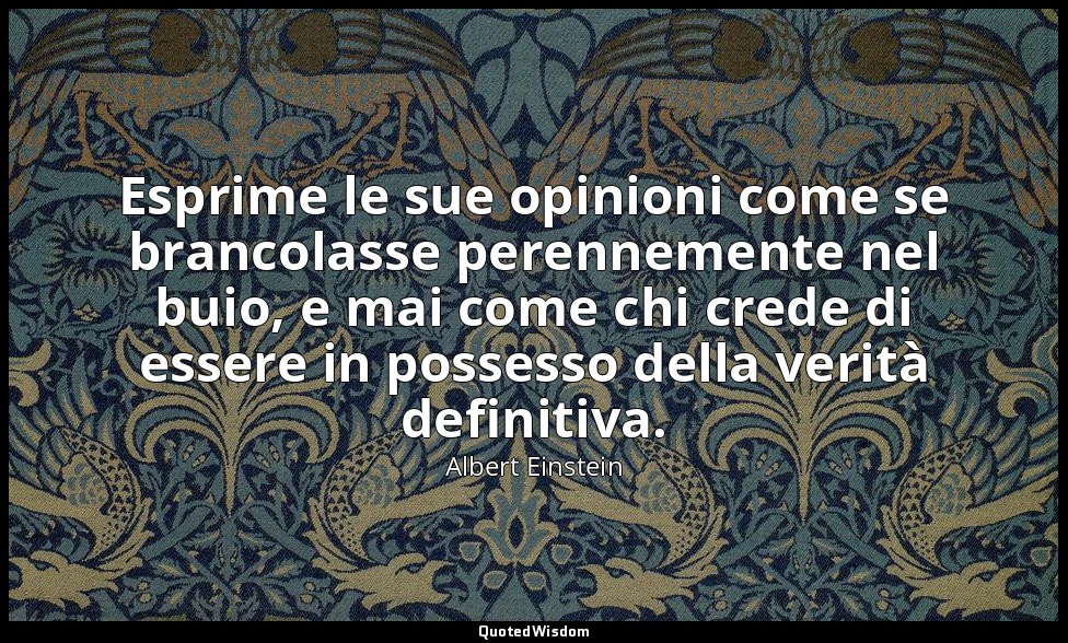 Esprime le sue opinioni come se brancolasse perennemente nel buio, e mai come ch — Albert Einstein
