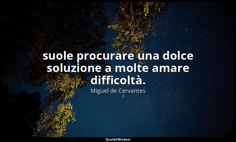 suole procurare una dolce soluzione a molte amare difficoltà. — Miguel de Cervantes