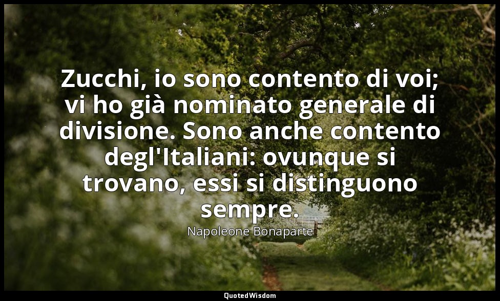 Zucchi, io sono contento di voi; vi ho già nominato generale di divisione. Sono  — Napoleone Bonaparte