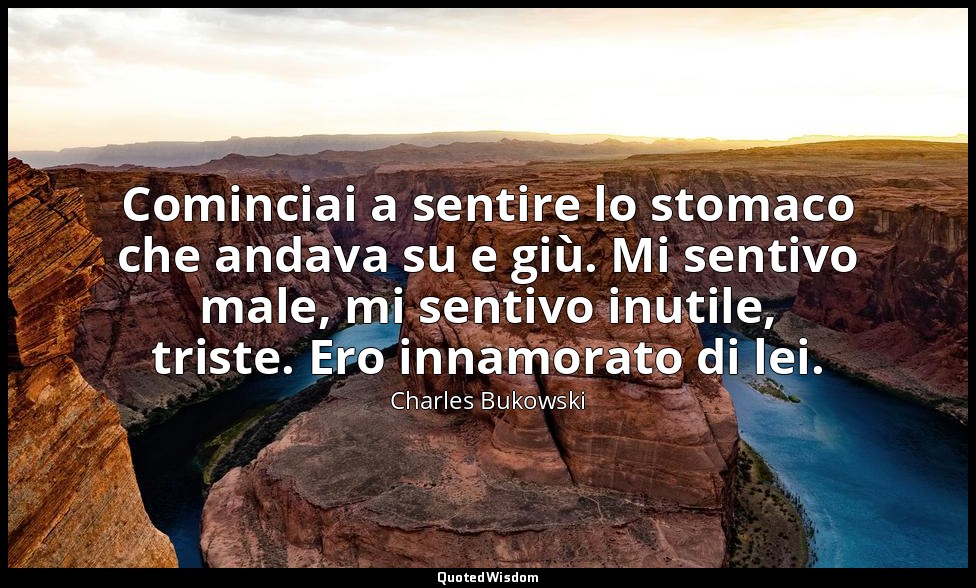 Cominciai a sentire lo stomaco che andava su e giù. Mi sentivo male, mi sentivo  — Charles Bukowski