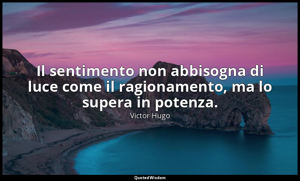 Il sentimento non abbisogna di luce come il ragionamento, ma lo supera in potenz — Victor Hugo