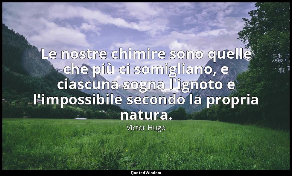 Le nostre chimire sono quelle che più ci somigliano, e ciascuna sogna l'ignoto e — Victor Hugo