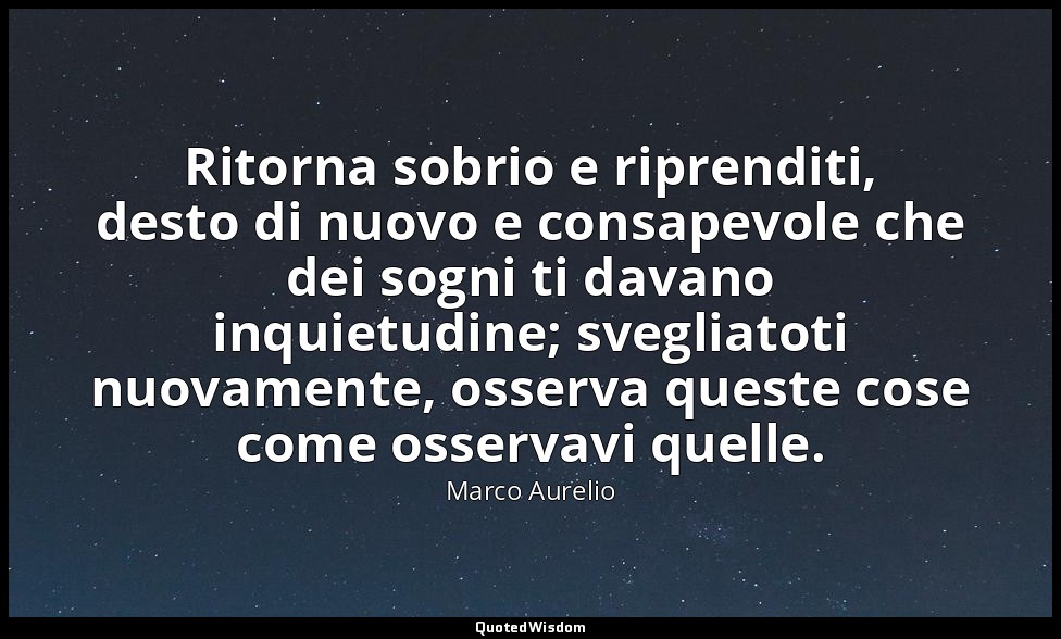Ritorna sobrio e riprenditi, desto di nuovo e consapevole che dei sogni ti davan — Marco Aurelio