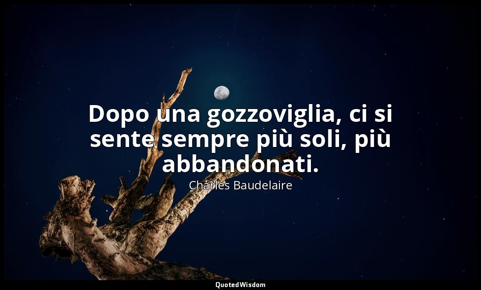 Dopo una gozzoviglia, ci si sente sempre più soli, più abbandonati. — Charles Baudelaire
