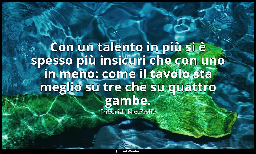 Con un talento in più si è spesso più insicuri che con uno in meno: come il tavo — Friedrich Nietzsche