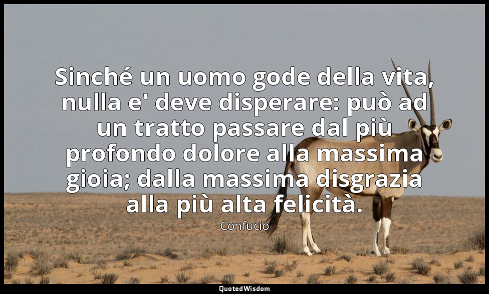 Sinché un uomo gode della vita, nulla e' deve disperare: può ad un tratto passar — Confucio