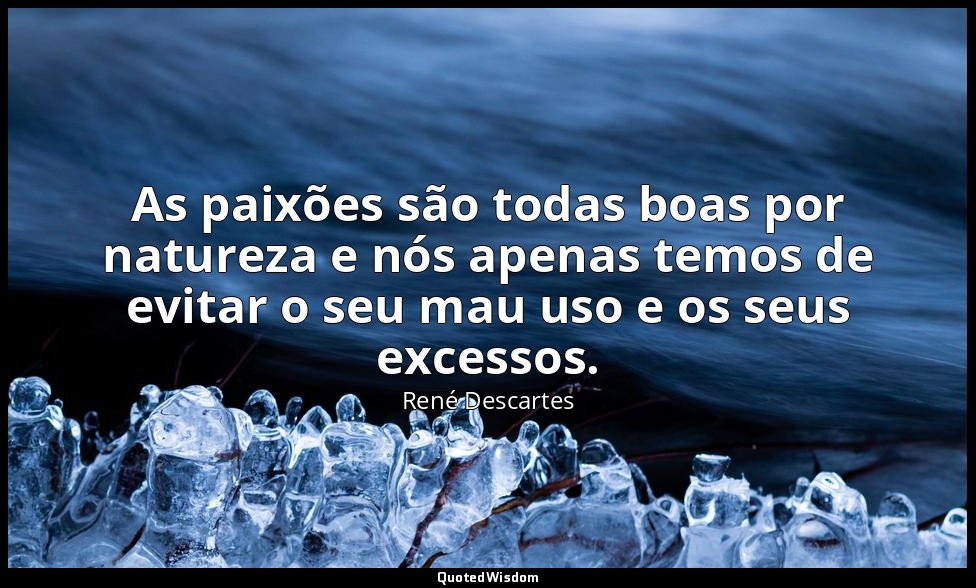 As paixões são todas boas por natureza e nós apenas temos de evitar o seu mau us — René Descartes