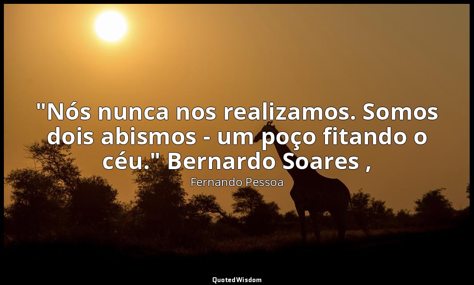 "Nós nunca nos realizamos. Somos dois abismos - um poço fitando o céu." Bernardo — Fernando Pessoa
