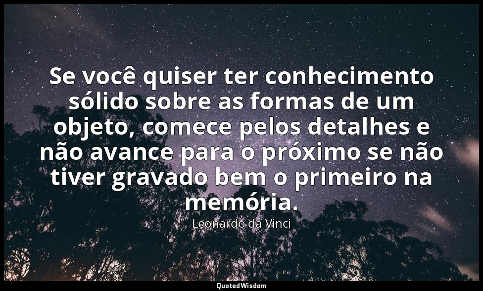 Se você quiser ter conhecimento sólido sobre as formas de um objeto, comece pelo — Leonardo da Vinci