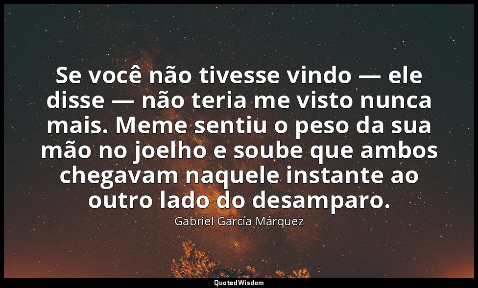 Se você não tivesse vindo — ele disse — não teria me visto nunca mais. Meme sent — Gabriel García Márquez