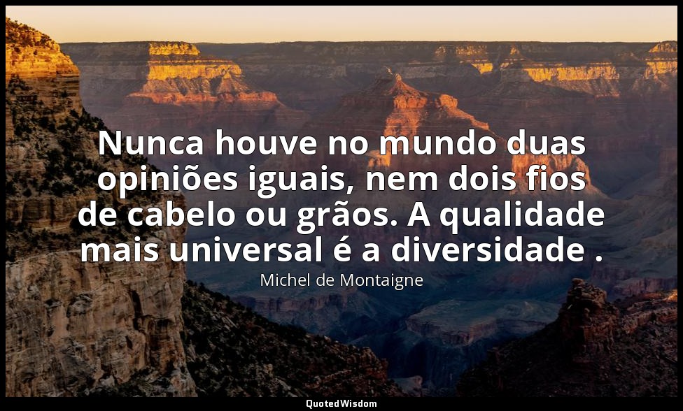 Nunca houve no mundo duas opiniões iguais, nem dois fios de cabelo ou grãos. A q — Michel de Montaigne