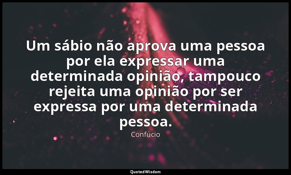 Um sábio não aprova uma pessoa por ela expressar uma determinada opinião, tampou — Confúcio