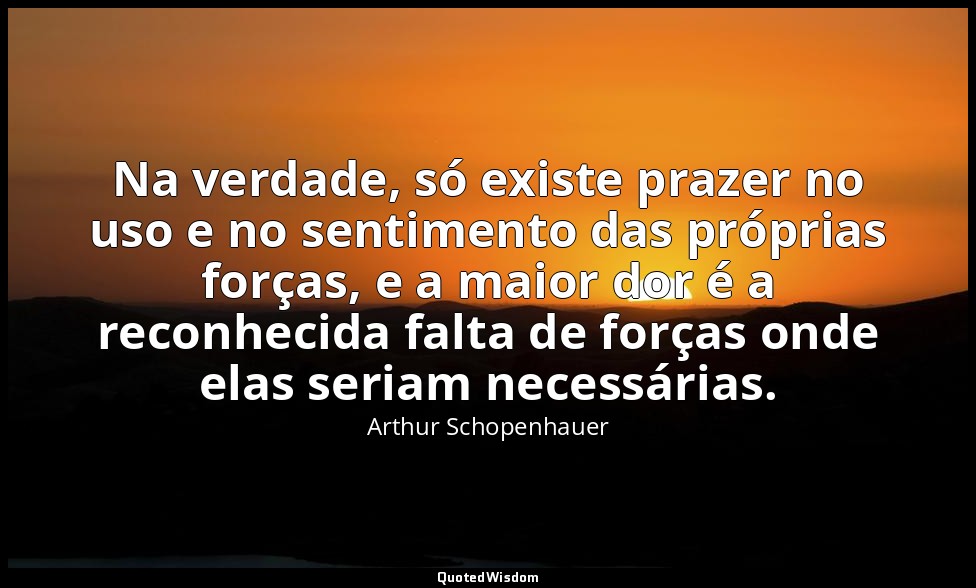 Na verdade, só existe prazer no uso e no sentimento das próprias forças, e a mai — Arthur Schopenhauer