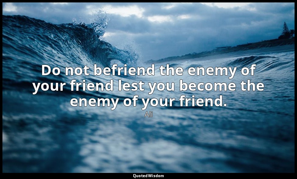 Do not befriend the enemy of your friend lest you become the enemy of your frien — Ali