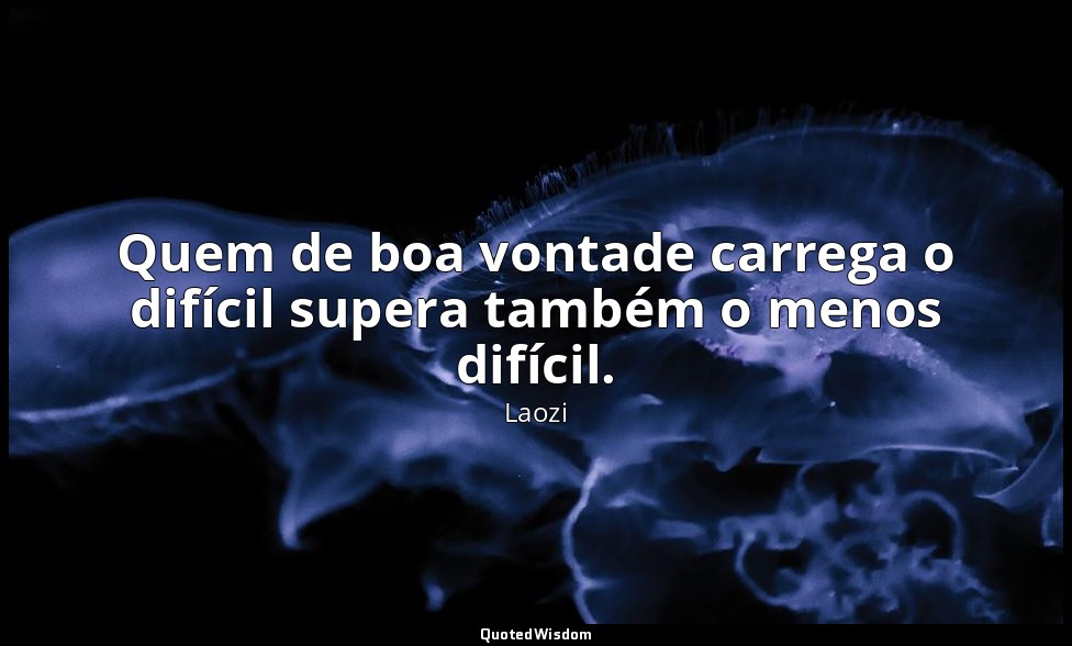 Quem de boa vontade carrega o difícil supera também o menos difícil. — Laozi