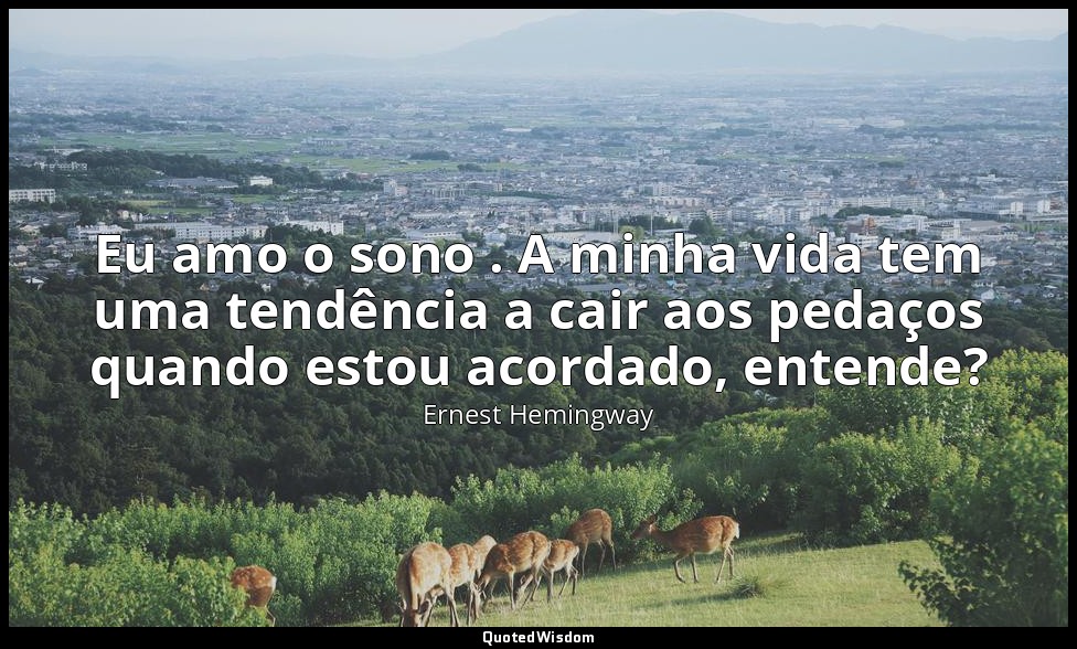 Eu amo o sono . A minha vida tem uma tendência a cair aos pedaços quando estou a — Ernest Hemingway