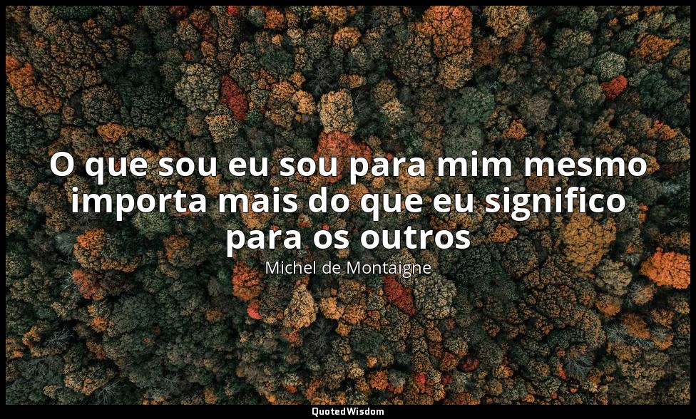 O que sou eu sou para mim mesmo importa mais do que eu significo para os outros — Michel de Montaigne