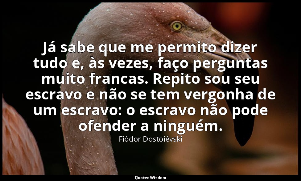 Já sabe que me permito dizer tudo e, às vezes, faço perguntas muito francas. Rep — Fiódor Dostoiévski