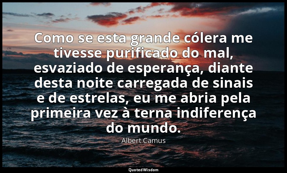 Como se esta grande cólera me tivesse purificado do mal, esvaziado de esperança, — Albert Camus