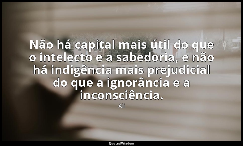 Não há capital mais útil do que o intelecto e a sabedoria, e não há indigência m — Ali