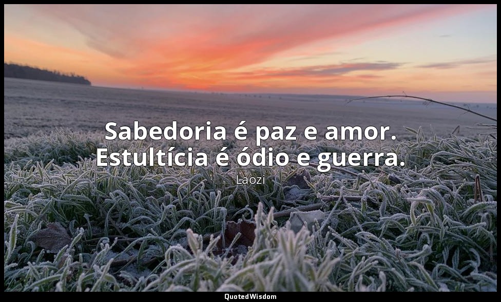 Sabedoria é paz e amor. Estultícia é ódio e guerra. — Laozi